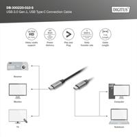 Digitus USB-kabel USB 3.2 Gen1 (USB 3.0 / USB 3.1 Gen1) USB-C, USB-C stekker 1.00 m Zwart Flexibel, Afgeschermd, Met USB DB-300220-010-S - thumbnail