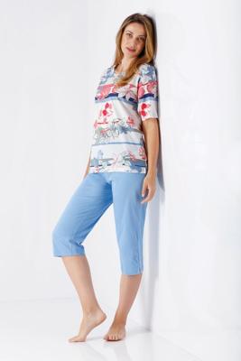 Hajo dames pyjama blauw en bloemen