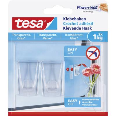 Tesa Klevende haak voor Transparant en Glas, draagvermogen 1 kg, blister van 2 stuks