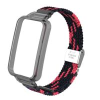 Braided nylon bandje met case - Zwart met rood - Xiaomi Smart band 7 Pro - thumbnail