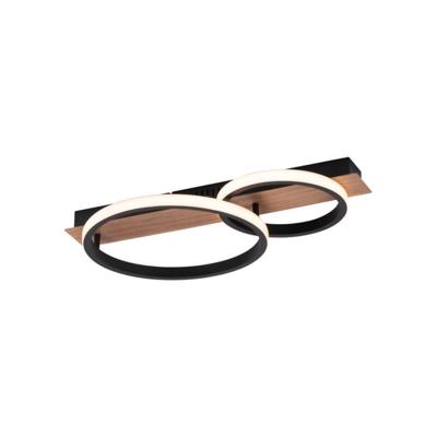 Just Light PlafondlampTrooper zwart met hout 53cm - 15615-78