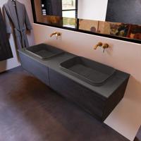 Badkamermeubelset Mondiaz Erin 150 cm met 2 Lades met RIDGE Wastafel Dubbel Dark grey Zonder Kraangaten Greeploos Mat Antracite - thumbnail