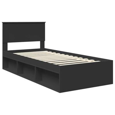 Bedframe met hoofdeinde Zwart 90 x 200 cm Massief grenenhout