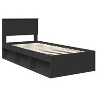 Bedframe met hoofdeinde Zwart 90 x 200 cm Massief grenenhout - thumbnail