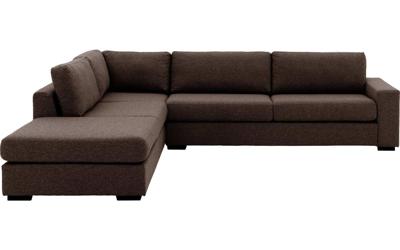 Goossens Bank Lucca bruin, stof, 3-zits, stijlvol landelijk met ligelement links