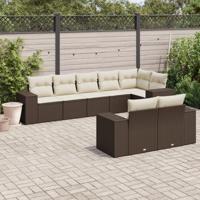 8-delige Loungeset met kussens poly rattan bruin - thumbnail