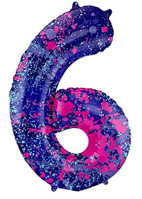 Folieballon Cijfer 6 Paint Splash Neon (86cm)