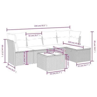 6-delige Loungeset met kussens poly rattan bruin - thumbnail