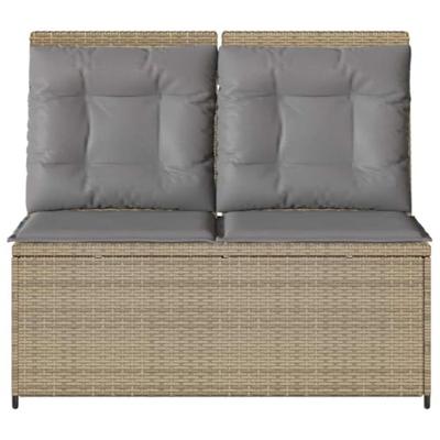Tuinbankje verstelbaar met kussens poly rattan beige