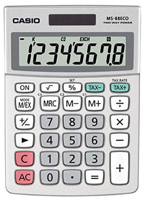 Casio MS-88ECO Bureaurekenmachine Zilver Aantal displayposities: 8 werkt op zonne-energie, werkt op batterijen (l x b x h) 145 x 103 x 31 mm