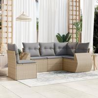 5-delige Loungeset met kussens poly rattan beige - thumbnail