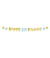 Letterbanner Verjaardag Jongen 1 Jaar Blauw/Goud (250cm) - thumbnail