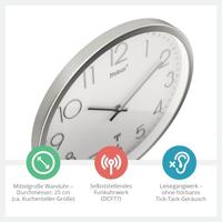 Mebus 19776 Wandklok Zendergestuurd 25 cm x 4 cm Zilver Slepend uurwerk (geluidsloos) - thumbnail