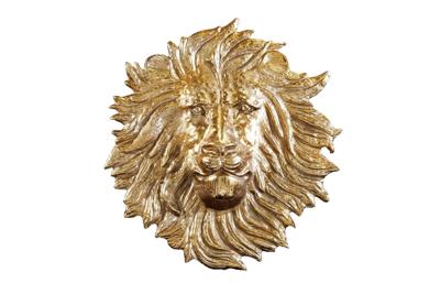 Gouden wanddecoratie WILDLIFE LION 60cm gouden metalen leeuwenkop sculptuur handgemaakt - 43953