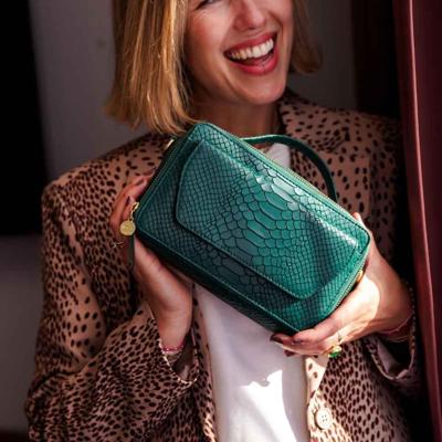 Dames leren schoudertas - groen slangenprint - MŌSZ Naomi