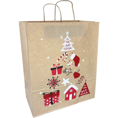 Tas | Boom | Papier | gedraaid papieren koord | 32x 12x41cm | draagtas | bruin/rood/wit/zwart | 200 stuks