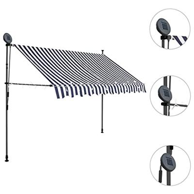 Luifel handmatig uitschuifbaar met LED 250 cm blauw en wit - thumbnail