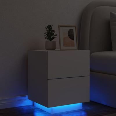 Nachtkastje met LED-verlichting bewerkt hout wit