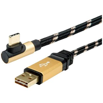 ROLINE GOLD USB 2.0 Kabel, USB A Male reversible - USB C 90° Male, 0,8 m