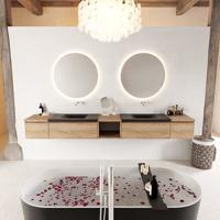 MONDIAZ BUKLA 280cm badmeubel met open module 40 midden kleur Washed Oak met 4 lades. Wastafel CLOUD dubbel 0 kraangaten kleur Urban. - thumbnail