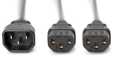 Manhattan Stroom Aansluitkabel [2x Apparaatstekker, female C13 10A - 1x Apparaatstekker, male C14] 1.8 m Zwart