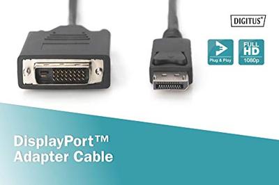 Digitus AK-340301-050-S DisplayPort-kabel DisplayPort / DVI Adapterkabel DisplayPort-stekker, DVI-D 24+1-polige stekker 5.00 m Zwart Schroefbaar - thumbnail