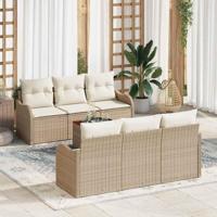 Tuinbankenset met kussen 7 pcs Beige poly rattan - thumbnail