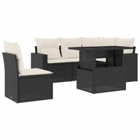 6-delige Loungeset met kussens poly rattan zwart - thumbnail