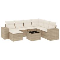 8-delige Loungeset met kussens poly rattan beige - thumbnail