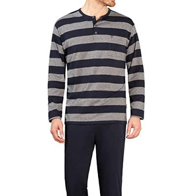Blauw grijs gestreepte heren pyjama Hajo