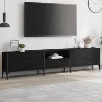 Tv-meubel met lade 200x25x44 cm bewerkt hout zwart - thumbnail