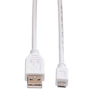 VALUE USB 2.0 Kabel, USB A Male - Micro USB B Male, wit, 1,8 m - thumbnail