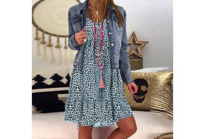 Panterprint jurk met lange mouwen - 57% korting!