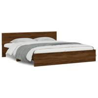 Bedframe met hoofdeinde en LED bruin eikenkleur 200x200 cm - thumbnail