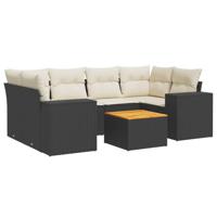 7-delige Loungeset met kussens poly rattan zwart - thumbnail