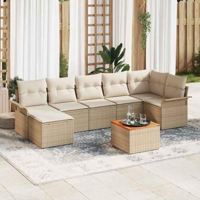 Tuinbankenset met kussen 8 pcs Beige poly rattan