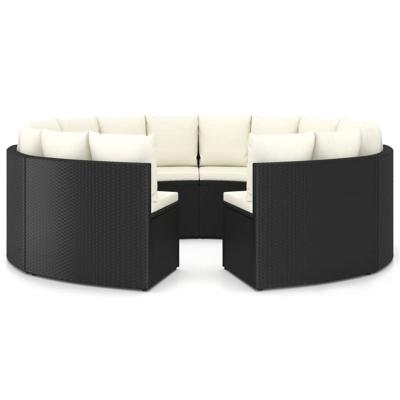8-delige Loungeset met kussens poly rattan zwart