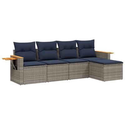 5-delige Loungeset met kussens poly rattan grijs