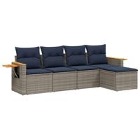 5-delige Loungeset met kussens poly rattan grijs - thumbnail
