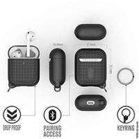 Keyring Case voor AirPods 1 en 2 - Siliconen AirPods-case met textuurpatroon, oplaadlampje zichtbaar, oppervlakteafwerking met extra grip, inclusief sleutelring, compatibel met draadloos opladen - Stealth-zwart - thumbnail
