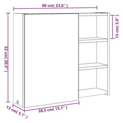 Badkamerkast met spiegel en LED 60x13x52 cm grijs