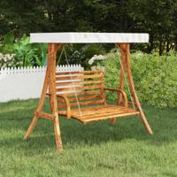 VidaXL Schommelframe met crèmekleur dak gebogen hout met teakafwerking - thumbnail