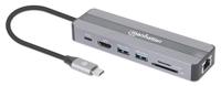 MANHATTAN 7-in-1 dockingstation USB C mannelijk naar HDMI vrouwelijk 4K30Hz 2X USB-A 5Gbps Gigabit RJ45 USB-C PD 87W kaartlezer - thumbnail