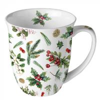 Ambiente Mok 400ml Winter greenery wit - thumbnail