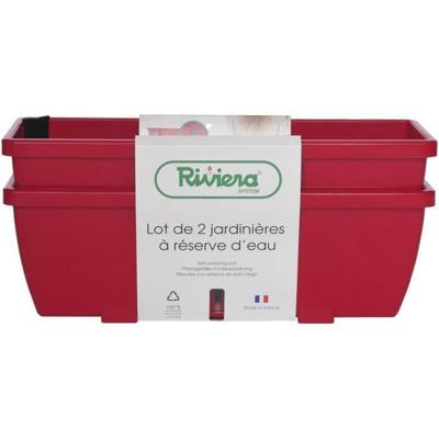 RIVIERA EVA bloembak - Set van 2 plantenbakken - Kunststof - 57 cm - Rood