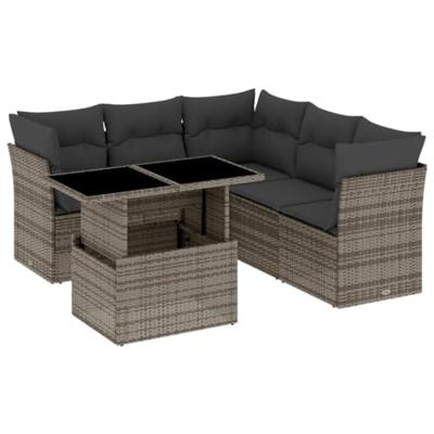 6-delige Loungeset met kussens poly rattan grijs