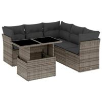 6-delige Loungeset met kussens poly rattan grijs - thumbnail