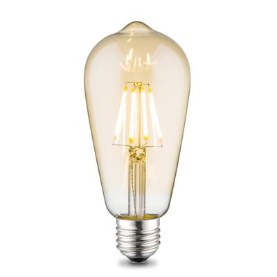 Edison Vintage LED filament lichtbron Drop - Amber - ST64 Deco - Retro LED lamp - 6.4/6.4/14cm - geschikt voor E27 fitting - Dimbaar - 4W 400lm 2700K - warm wit licht