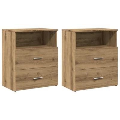 Nachtkastjes 2 st 50x32x60cm bewerkt hout artisanaal eikenkleur
