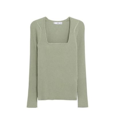 Mango fijngebreide basic longsleeve lichtgroen